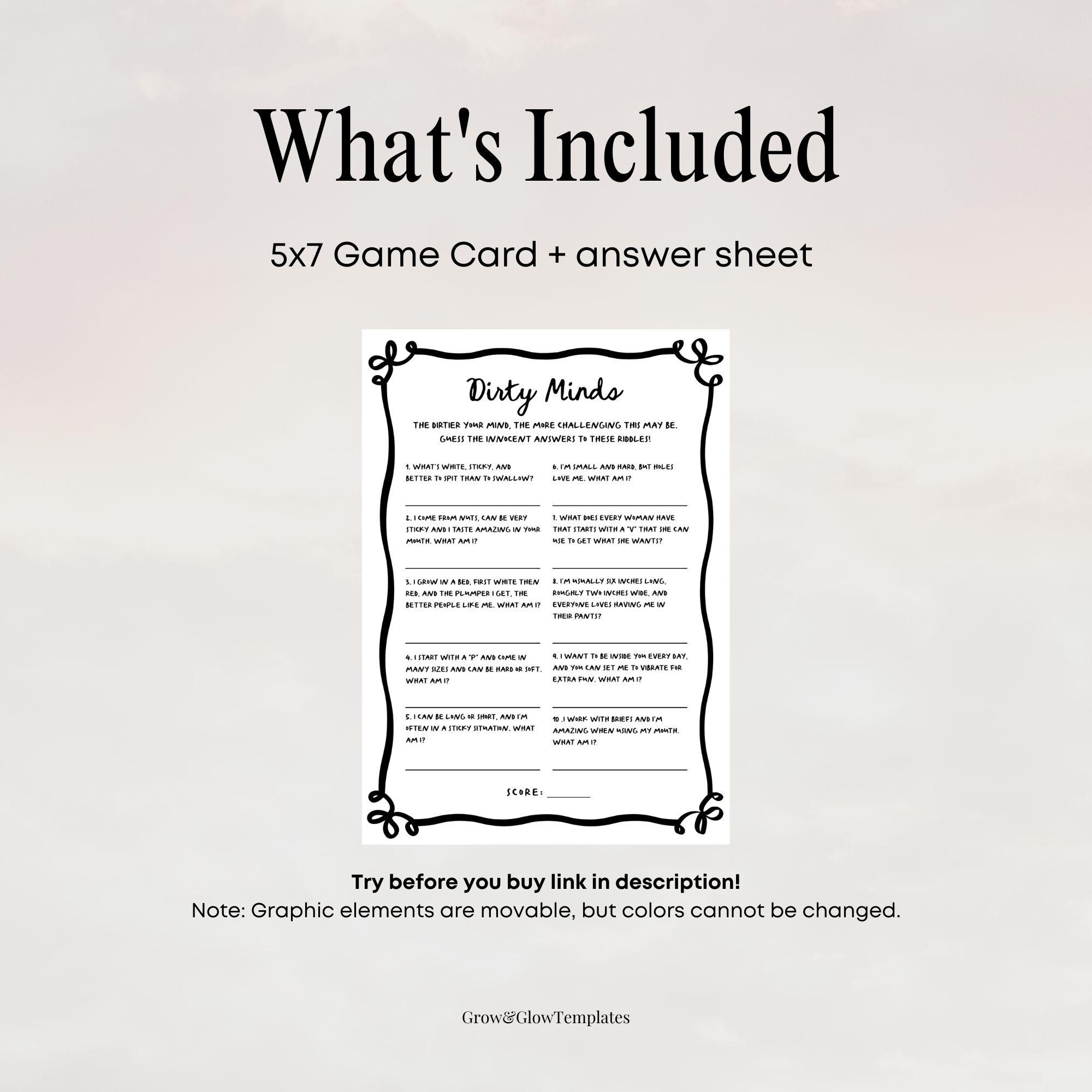 She's Tying the Knot Hens Party Dirty Minds Riddle Game Template, Black ...