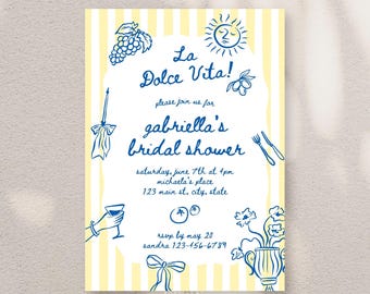 Plantilla de Canva para invitación de despedida de soltera "La Dolce Vita", invitación para despedida de soltera en la costa italiana de Amalfi (descarga digital)