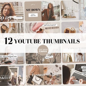Youtube Thumbnail Templates Canva Neutral, Youtube Thumbnail Set Lifestyle Canva, Youtube Vlog Thumbnails, Youtube Templates Canva Greige