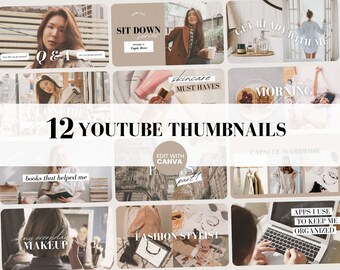 Plantillas de miniaturas neutrales para YouTube: conjunto de Canva para vlogs de estilo de vida
