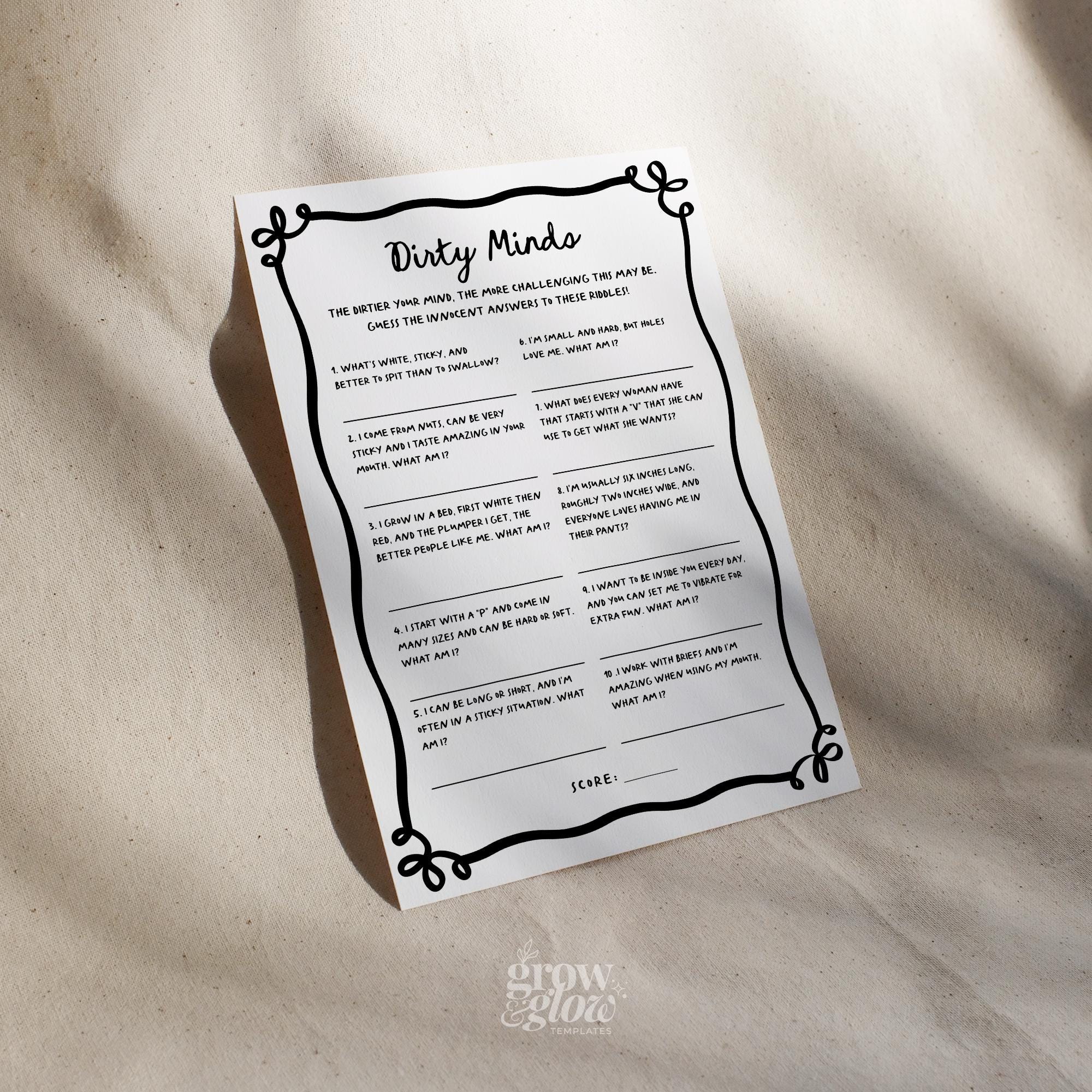 Hen Do Rude Riddles She's Tying the Knot Hens Party Dirty Minds Riddle Game Template, Black ...