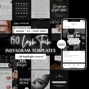 Lash Tech Post Templates 4:5, Black and White Lash Tech Post Instagram Templates, 50 Lash Tech Instagram Post Template Canva Portrait Size