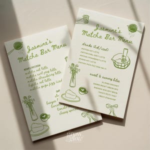 Hand Drawn She Found Her Perfect Matcha Menu Canva Template, Whimsical Matcha Menu Home Cafe Party (Digital Download) image 1