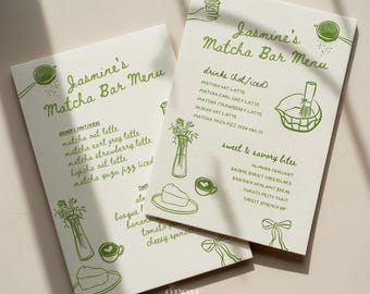 Hand Drawn She Found Her Perfect Matcha Menu Canva Template, Whimsical Matcha Menu Home Cafe Party (Digital Download)