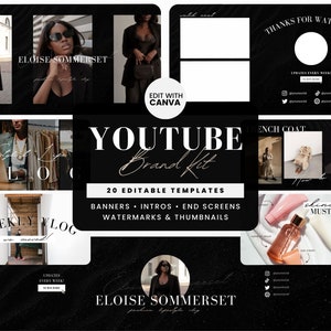 Youtube Branding Kit Black, Youtube Template, Youtube Thumbnail Black, Animated Youtube Intro and Outro, Black Youtube Banner Canva Template