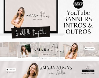 Realtor Youtube Brand Kit, Youtube Banner für Makler Minimalistisches Youtube Intro und Outro Template Canva, Youtube Intro Template Real Estate