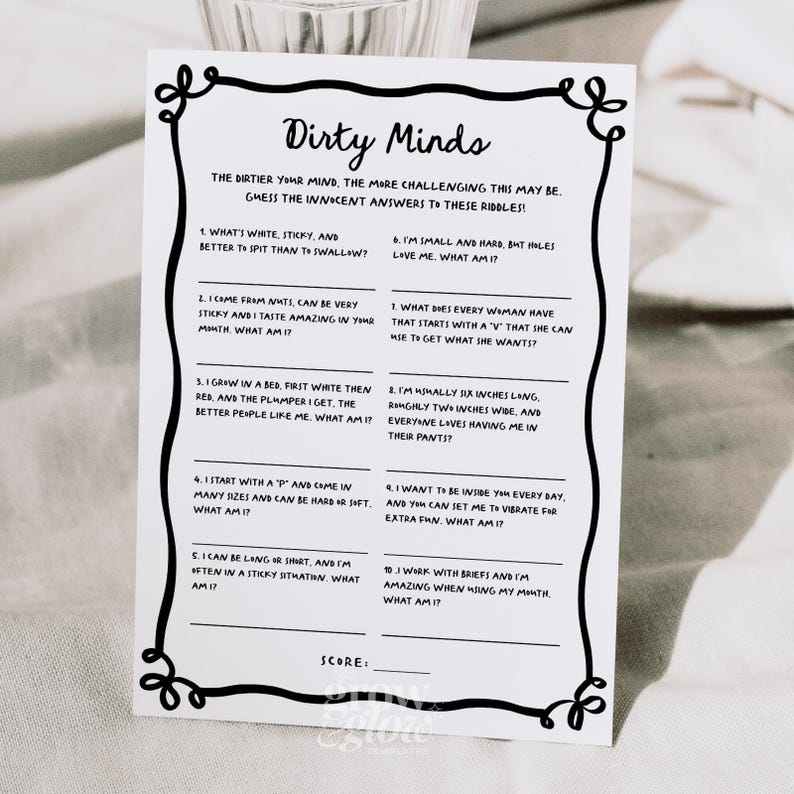 She's Tying the Knot Hens Party Dirty Minds Riddle Game Template, Black ...