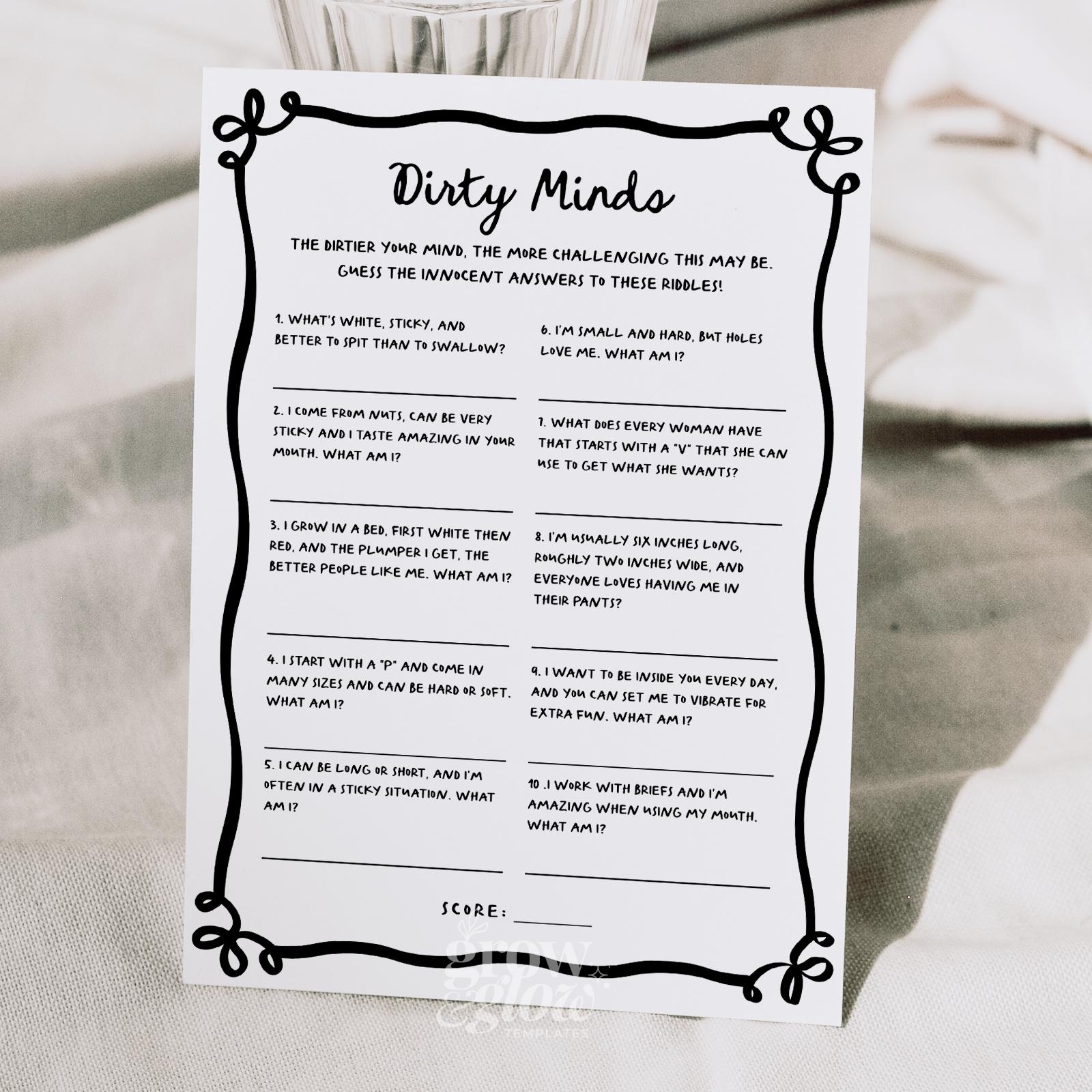 Hen Do Rude Riddles She's Tying the Knot Hens Party Dirty Minds Riddle Game Template, Black ...