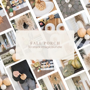 Fall Porch Stock Image Bundle | 30 Autumn Lifestyle Stock Photos with Heirloom Pumpkins & Cozy Vignettes