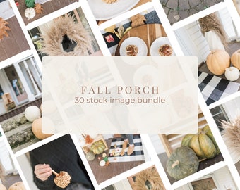Fall Porch Stock Image Bundle | 30 Autumn Lifestyle Stock Photos with Heirloom Pumpkins & Cozy Vignettes