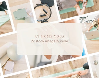 At Home Yoga Stock Photo Bundle / 22 Faceless Wellness Lifestyle Images / Authentic Yoga and Wellness Photography for Social Media