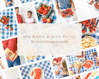 Red, White & Blue Picnic Stock Photo Bundle | 34 Lifestyle 4th of July Images | Family Fun and Food Photos for Instagram and Social Media