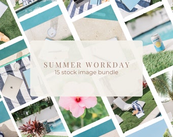 Summer Work Day Stock Bundle / 19 Poolside Workday Images / Business and Leisure Stock Photos for Your Brand