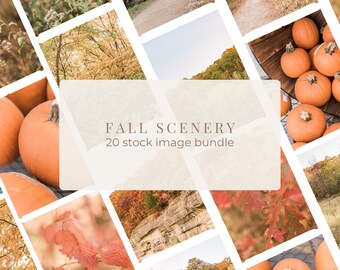 Autumn Landscape Photo Bundle for Social Media - 22 Fall Foliage and Pumpkin Stock Images