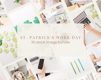 St. Patrick's Day Stock Image Bundle – 30 Workday Themed Photos, Green Office Styled Photography for Social Media and Marketing