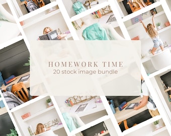 Homework Time Stock Bundle | 20 Back to School Images for Social Media and Digital Products | Homework Desk Setup Photos