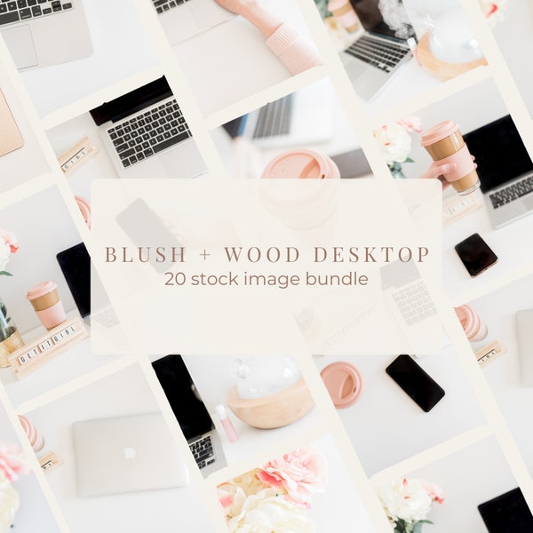 Blush and Wood Desktop Office Stock Photo Bundle / Styled Stock Photos / 20 Stock Images for Your Online Business