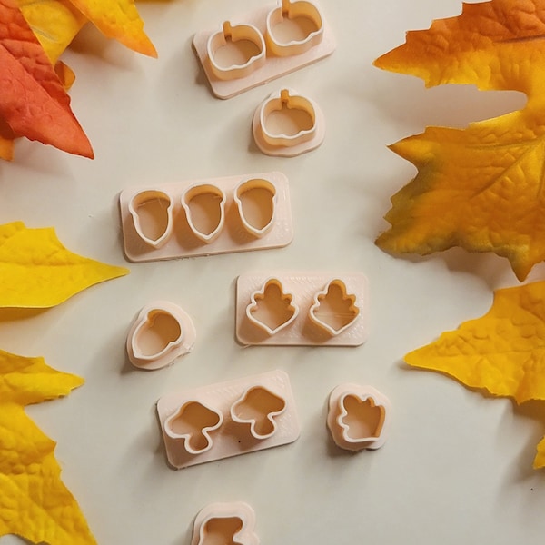 Autumn Studs|Fall Stud set| fall feels|Pumpkin|Leaf|Mushroom|Acorn|Studs|clay cutters|crafts|DIY Earrings