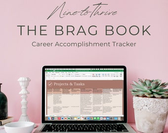 The Brag Book: Career Accomplishment Tracker voor MS Excel, Google Spreadsheets, Notion