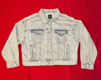 Western Cowprint Fringe Denim Jacket Upcycled Size XL (extra