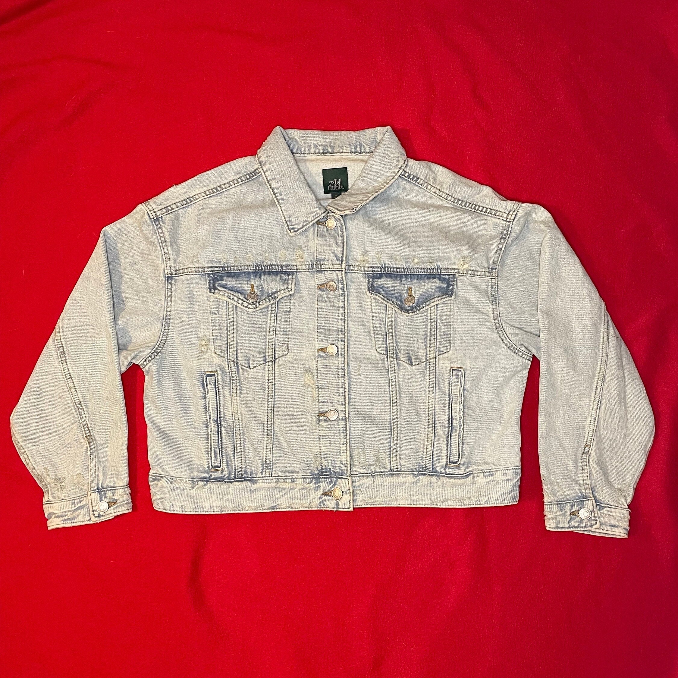 Western Cowprint Fringe Denim Jacket Upcycled Size XL (extra