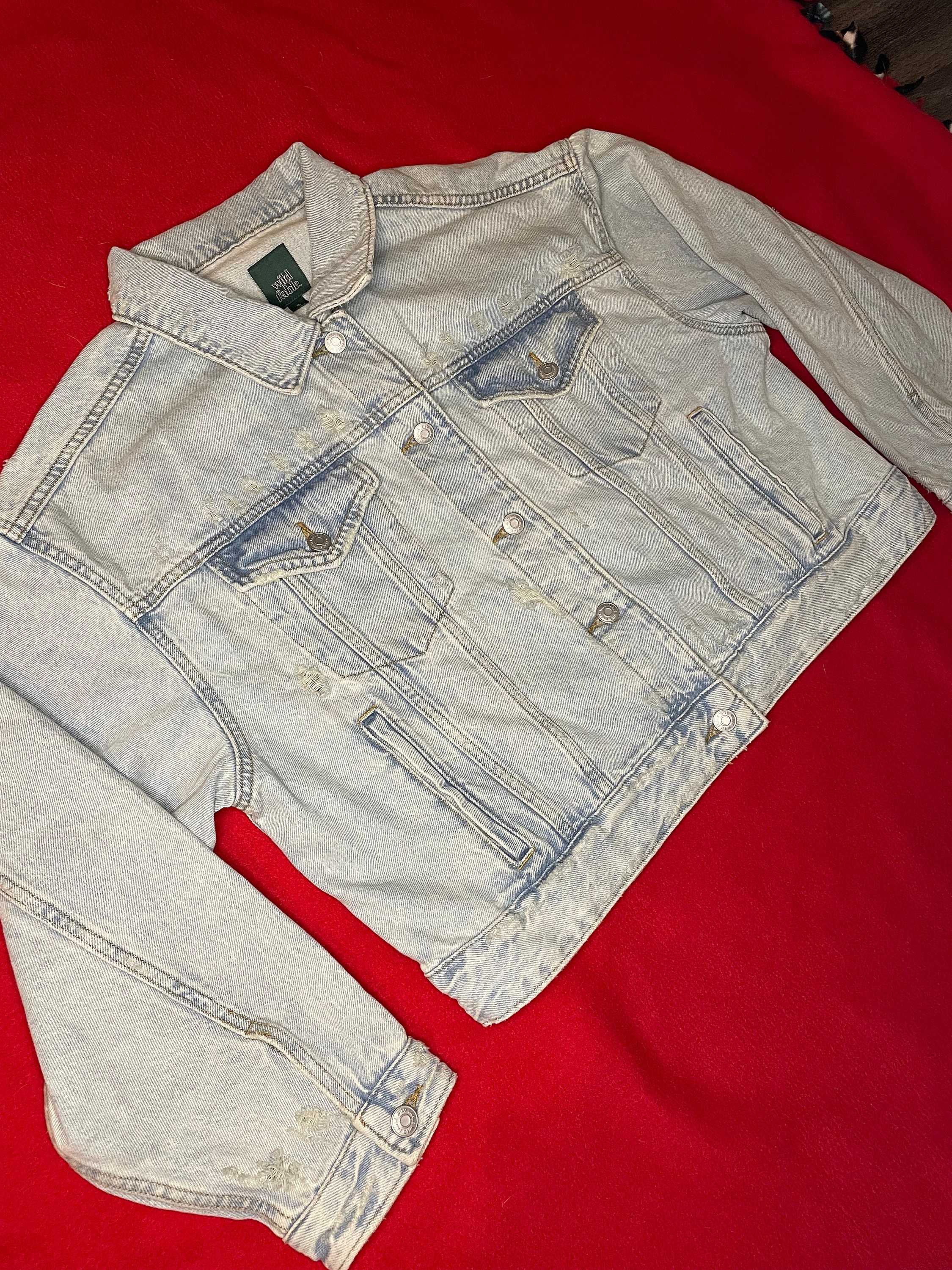 【EEUN】Western Fringe Patch Denim Rhinestone Jean Jacket / Fringe Denim Jacket / Women's Crop