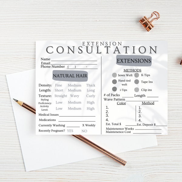 Hair Extension Consultation Card 5X7 For Hairstylists EDITABLE and PRINTABLE Free Canva Download Link