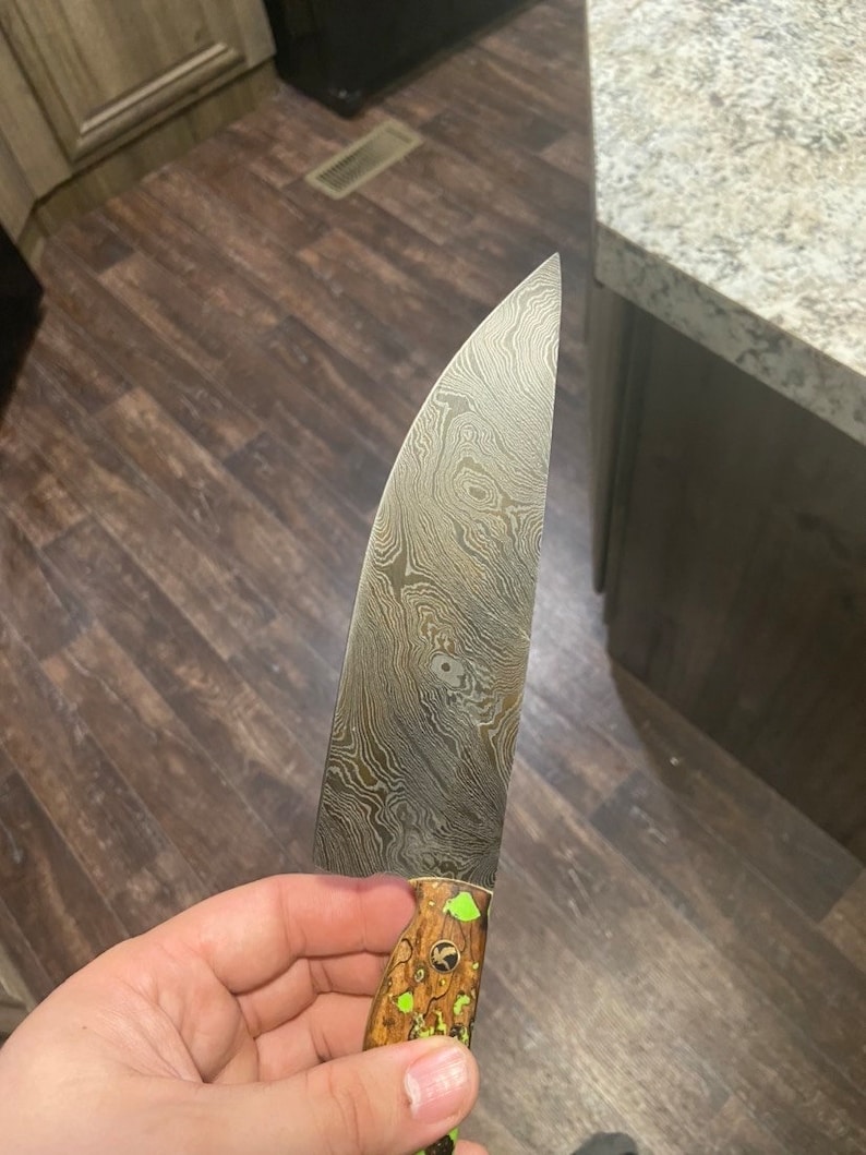 Handmade Twisted Damascus Chefs Knife With Resin Handles Etsy