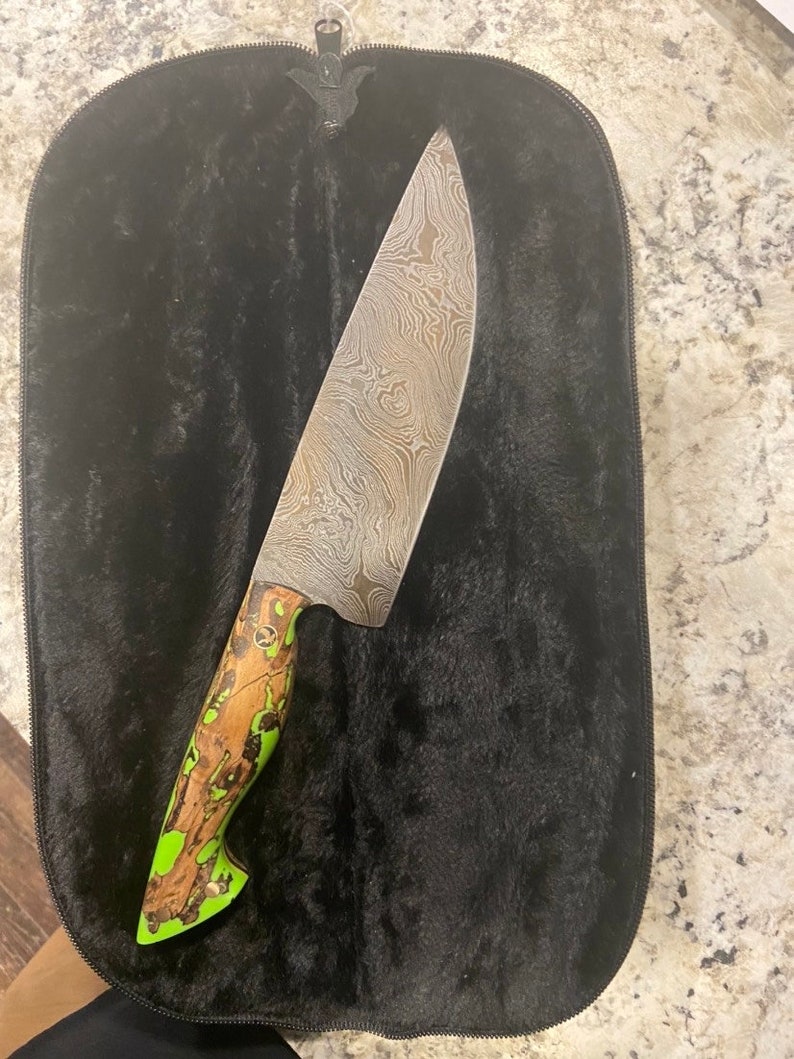 Handmade Twisted Damascus Chefs Knife With Resin Handles Etsy