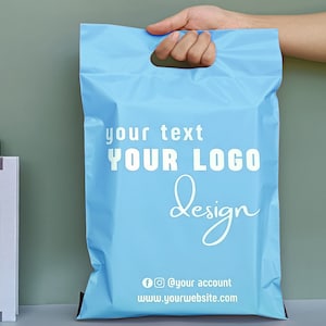 50-500Pcs Custom Blue Poly Mailer con asa, agregue sus propios sobres de logotipo, bolsas de envío con logotipo personalizado, bolsas de franqueo negras personalizadas con asa