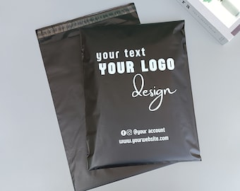 50-500Pcs Custom Black Poly Mailer,Custom logo mailers with Self-Seal,Black  Packaging bags with logo printed for Clothing/Dress Packing