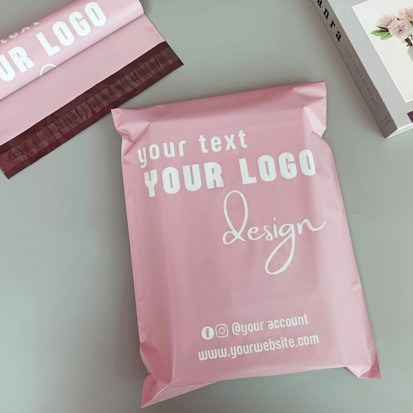 50-500Pcs Custom Pink Poly Mailer,Custom Baby Pink Bag with logo,Branding design poly mailer bags for Hoodies/Lashes/lipgloss Small business