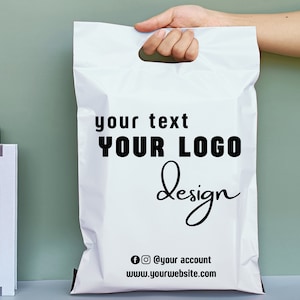 50-500Pcs Bolsas de plástico blanco personalizadas, agregue sus propios sobres de logotipo, bolsas de envío con logotipo personalizado, bolsas de franqueo negras personalizadas con asa