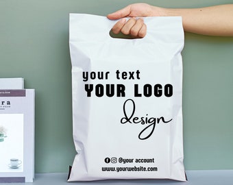 50-500Pcs Personalized White Plastic tote bags,Add your own logo  envelopes,Custom logo shipping bags,Custom Black Postage bags with handle
