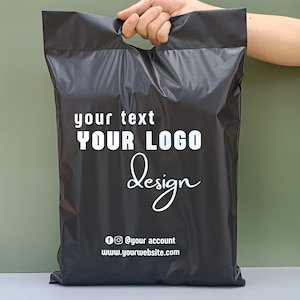 50-500Pcs Personalized Black Plastic bags,Add your own logo envelopes,Custom logo  shipping bags,Custom Black Postage bags with handle
