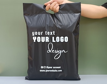 Custom Black Shopping Bags With Logo Merchandise Plastic Handle Bags ...