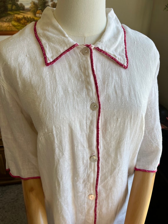 Vintage Cream White Cottage Core Linen Pajamas wit
