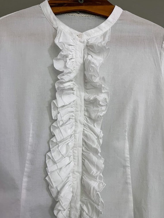 Vintage Lightweight Ruffle Collar Blouse White PLUS