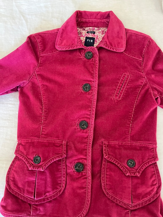 Vintage Berry colored corduroy Jacket with pocket… - image 3