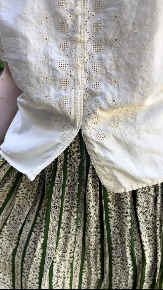 Antique Embroidered Cottagecore Blouse with Puff … - image 3