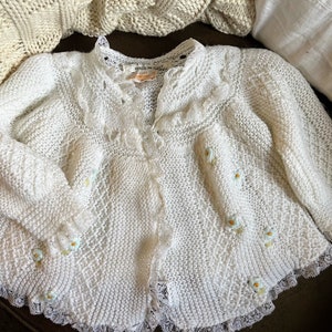 Vintage Baby Sweater, (Hand Crochet Soft Warm Spring Knit; Baby Sweater Jumper, Open Cardigan) Made in Italy