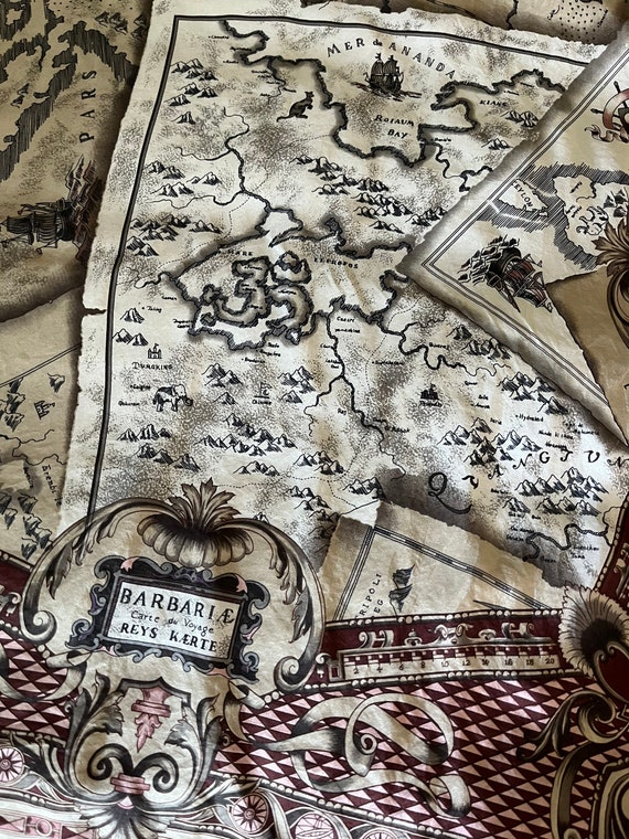 Old world map, Vintage, 100% silk scarf, signed El