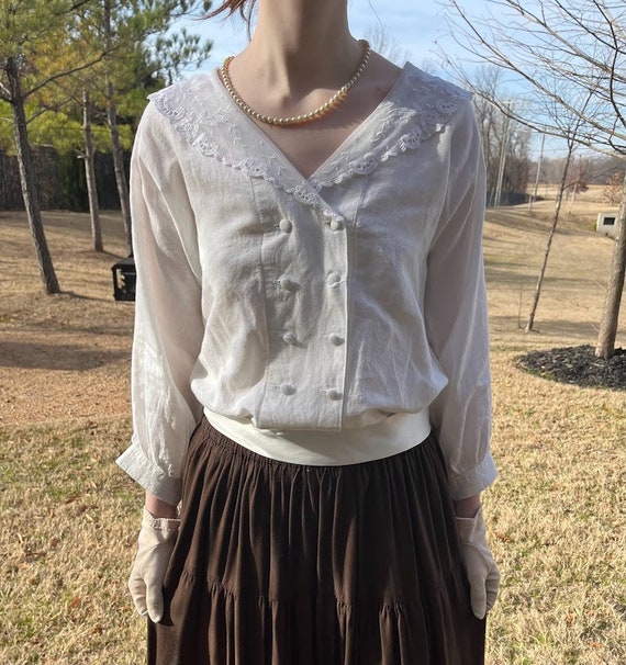 Rare Vintage Laura Ashley Linen Edwardian Blouse - image 8