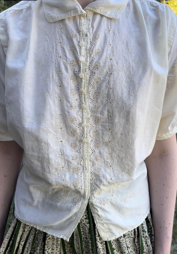 Antique Embroidered Cottagecore Blouse with Puff … - image 6