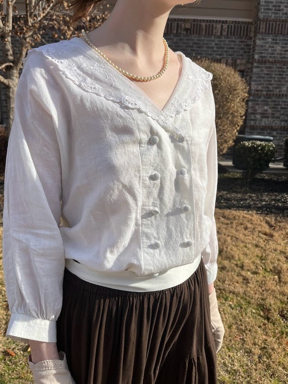 Rare Vintage Laura Ashley Linen Edwardian Blouse - image 1