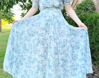 Vintage Laura Ashley Blouse and Skirt Ensemble in graceful blues from c1980’s (has a 1930’s-50’s look!)