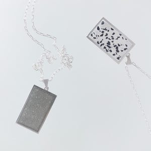 Concrete and Silver Pendant Necklace – Minimalist Block Form with Brutalist Touch | Solmant
