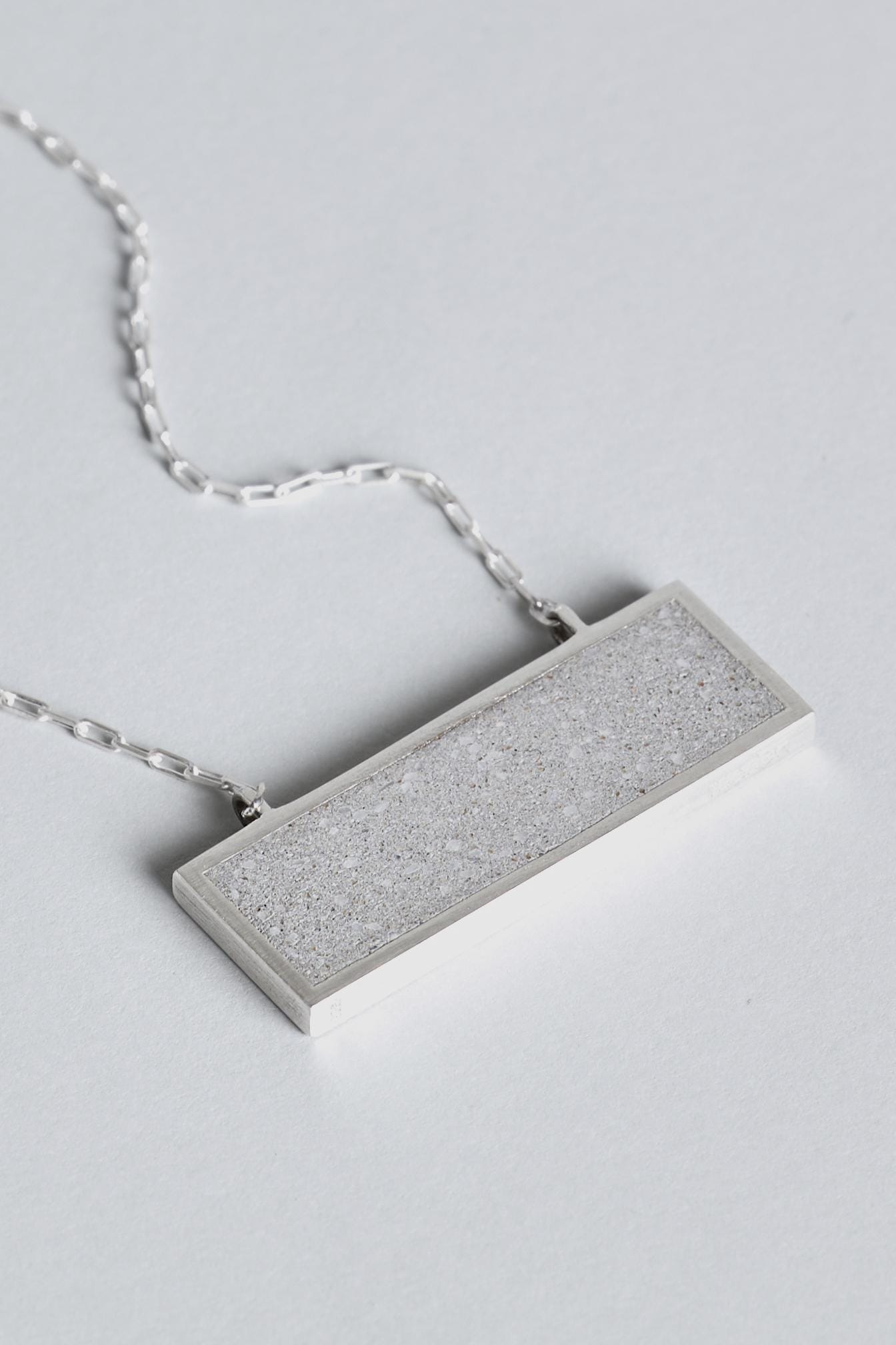 Concrete and Silver Pendant Necklace – Minimalist Architectural Bar Necklace | Panvell