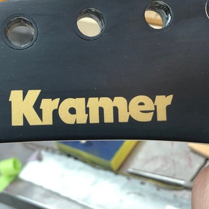 Kramer Headstock Logo Premium Vinyl Guitar Project Replacement Black White image 2