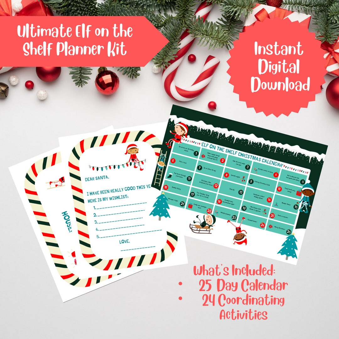 Elf Calendar 24 Elf Activities Christmas Elf Advent Etsy